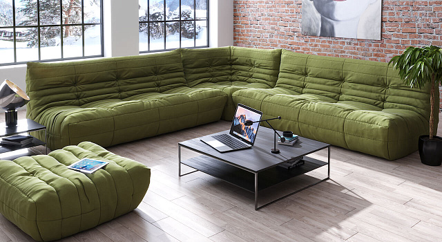 Зеленый диван в интерьере-25, диван Француз